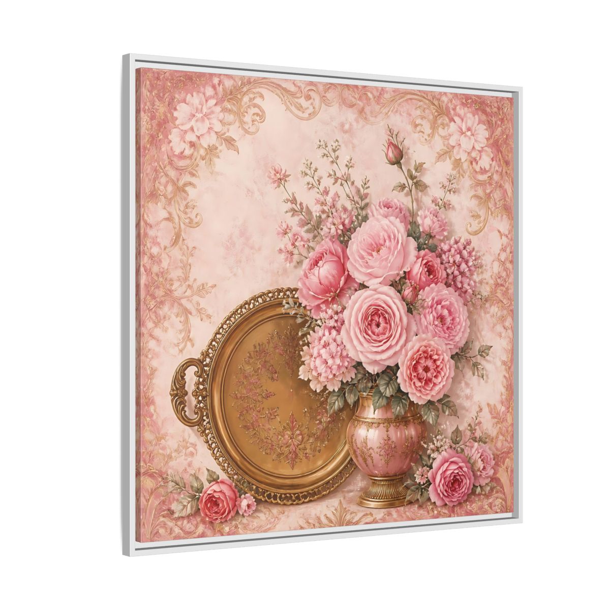 Side Mockup 4. Floral Flower Bouquet Pink Floral shown as stretched canvas wall art