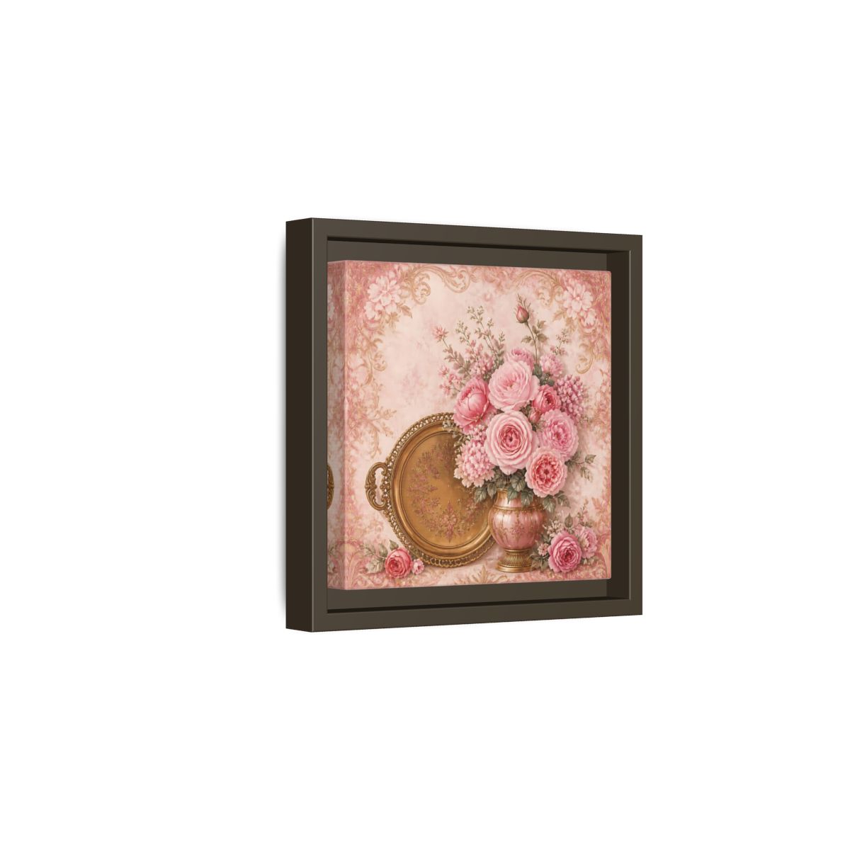 Side Mockup 2. Floral Flower Bouquet Pink Floral shown as stretched canvas wall art