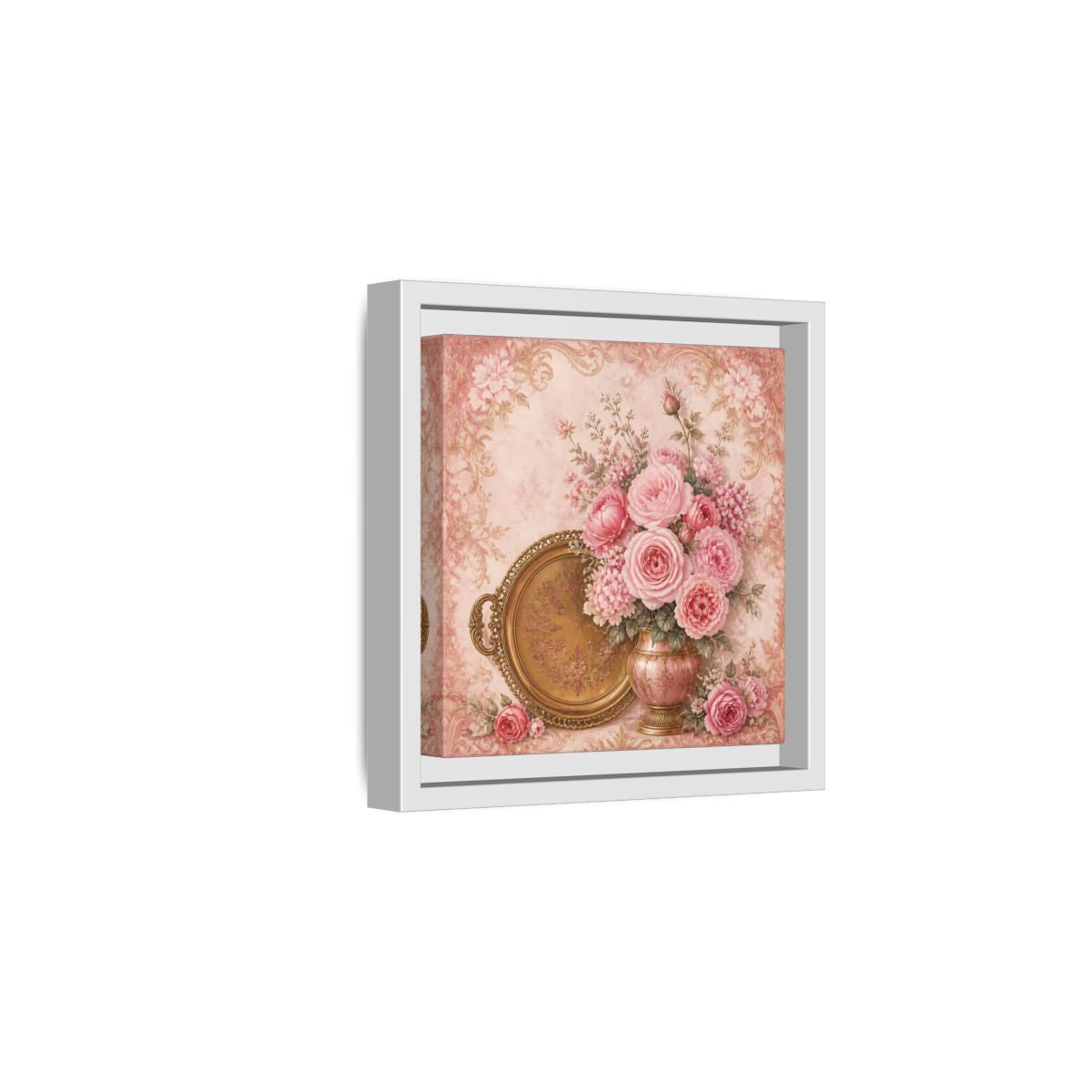 Side Mockup 1. Floral Flower Bouquet Pink Floral shown as stretched canvas wall art