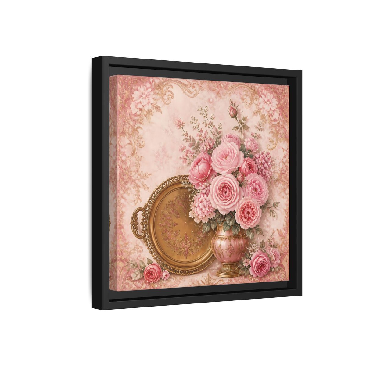 Side Mockup 18. Floral Flower Bouquet Pink Floral shown as stretched canvas wall art