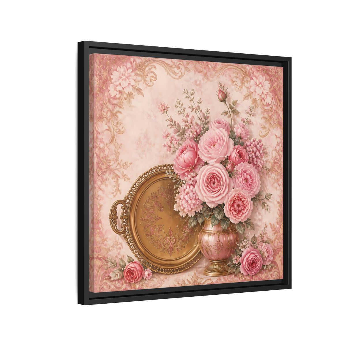 Side Mockup 12. Floral Flower Bouquet Pink Floral shown as stretched canvas wall art