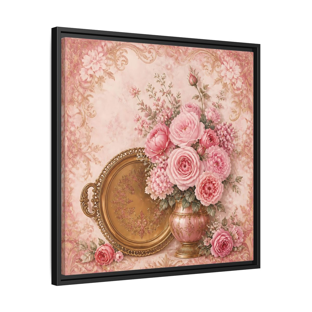 Side Mockup 31. Floral Flower Bouquet Pink Floral shown as stretched canvas wall art