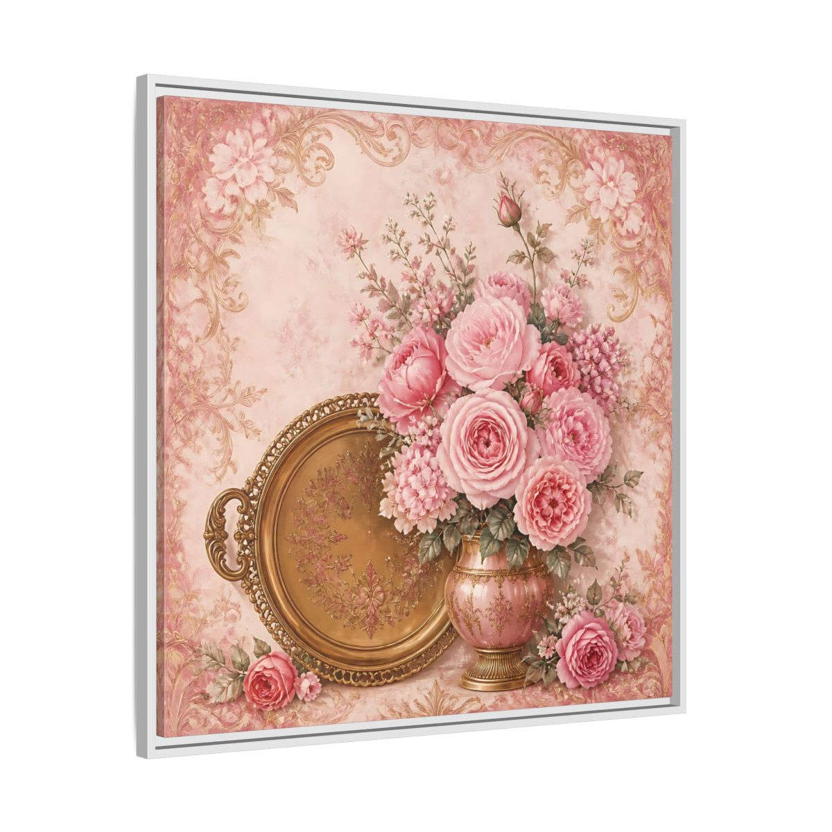 Side Mockup 25. Floral Flower Bouquet Pink Floral shown as stretched canvas wall art