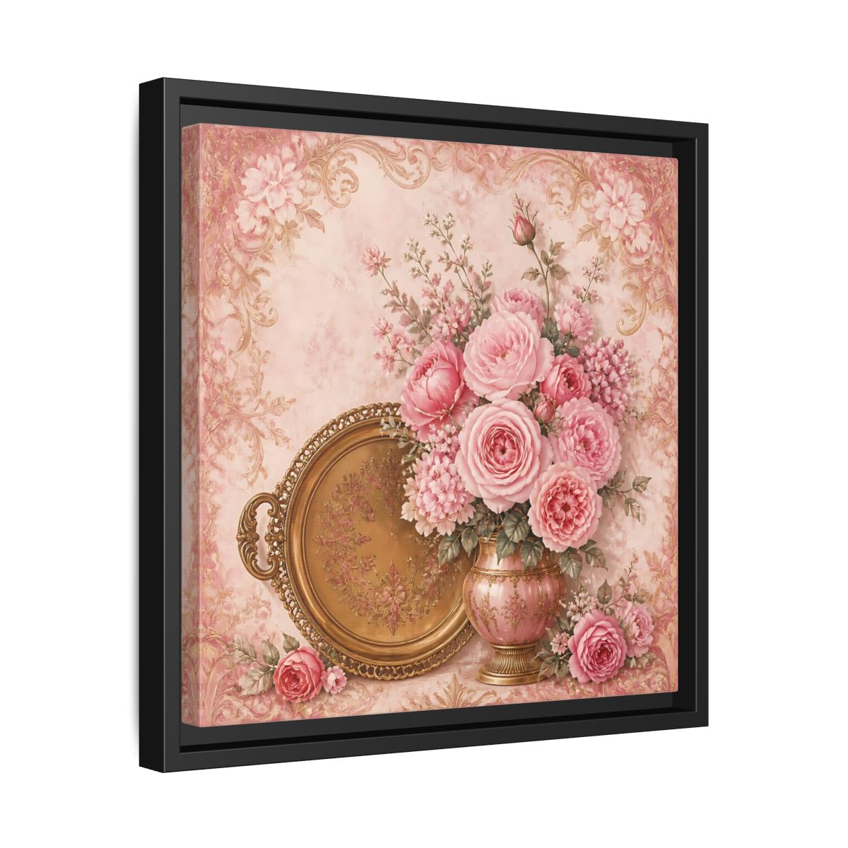 Side Mockup 32. Floral Flower Bouquet Pink Floral shown as stretched canvas wall art