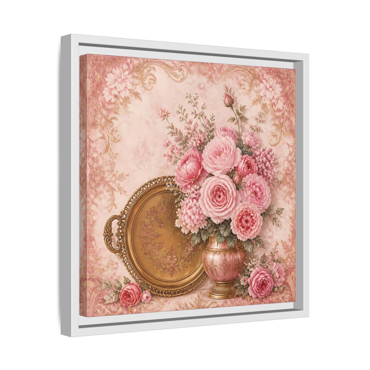 Side Mockup 28. Floral Flower Bouquet Pink Floral shown as stretched canvas wall art