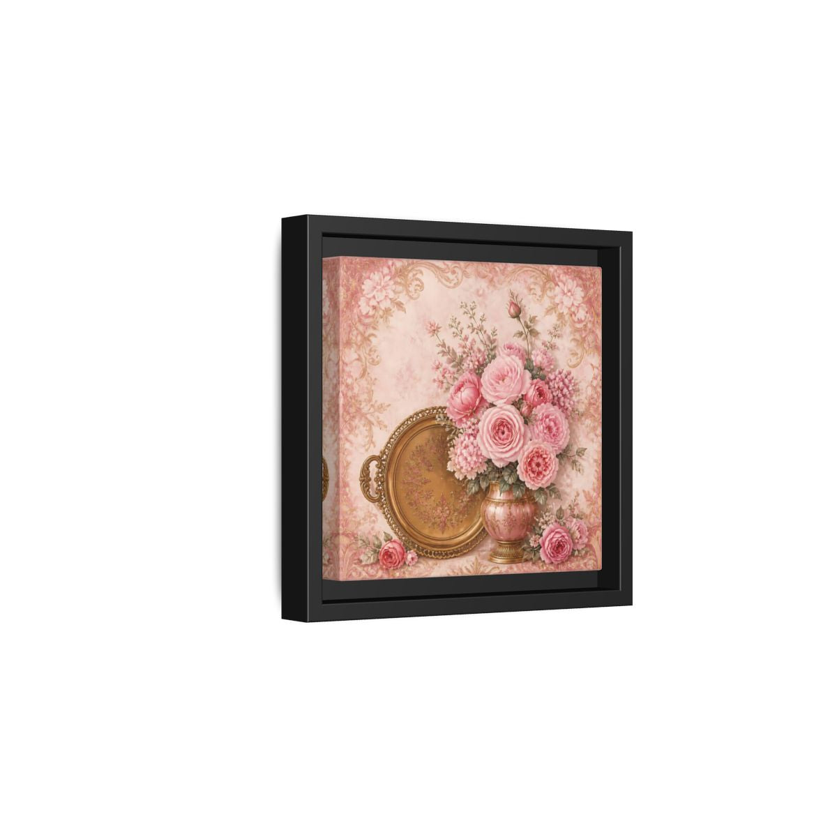 Side Mockup 3. Floral Flower Bouquet Pink Floral shown as stretched canvas wall art