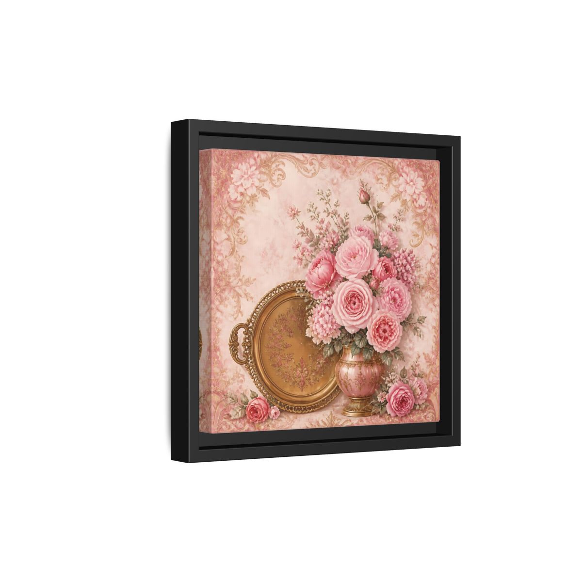 Side Mockup 21. Floral Flower Bouquet Pink Floral shown as stretched canvas wall art
