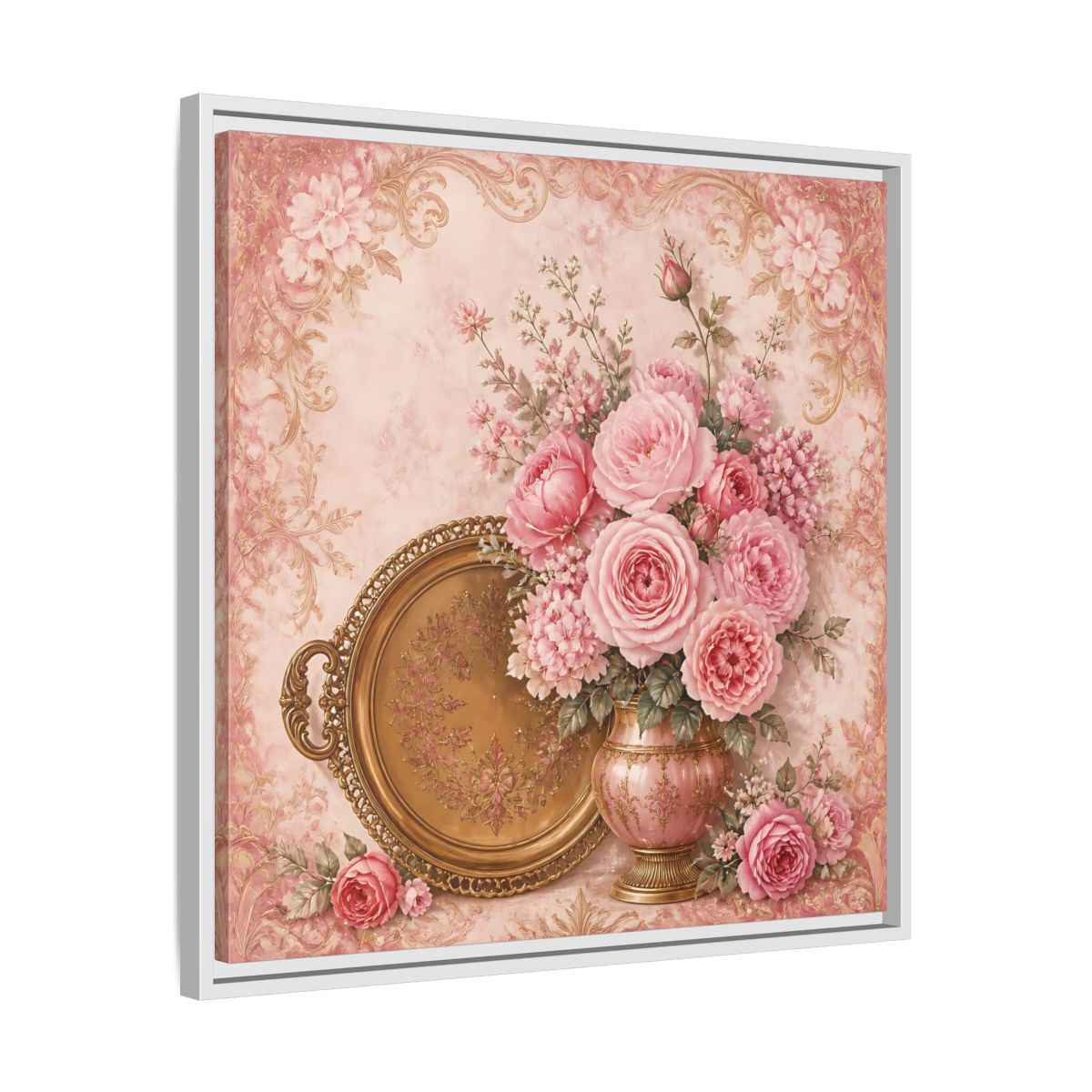 Side Mockup 26. Floral Flower Bouquet Pink Floral shown as stretched canvas wall art