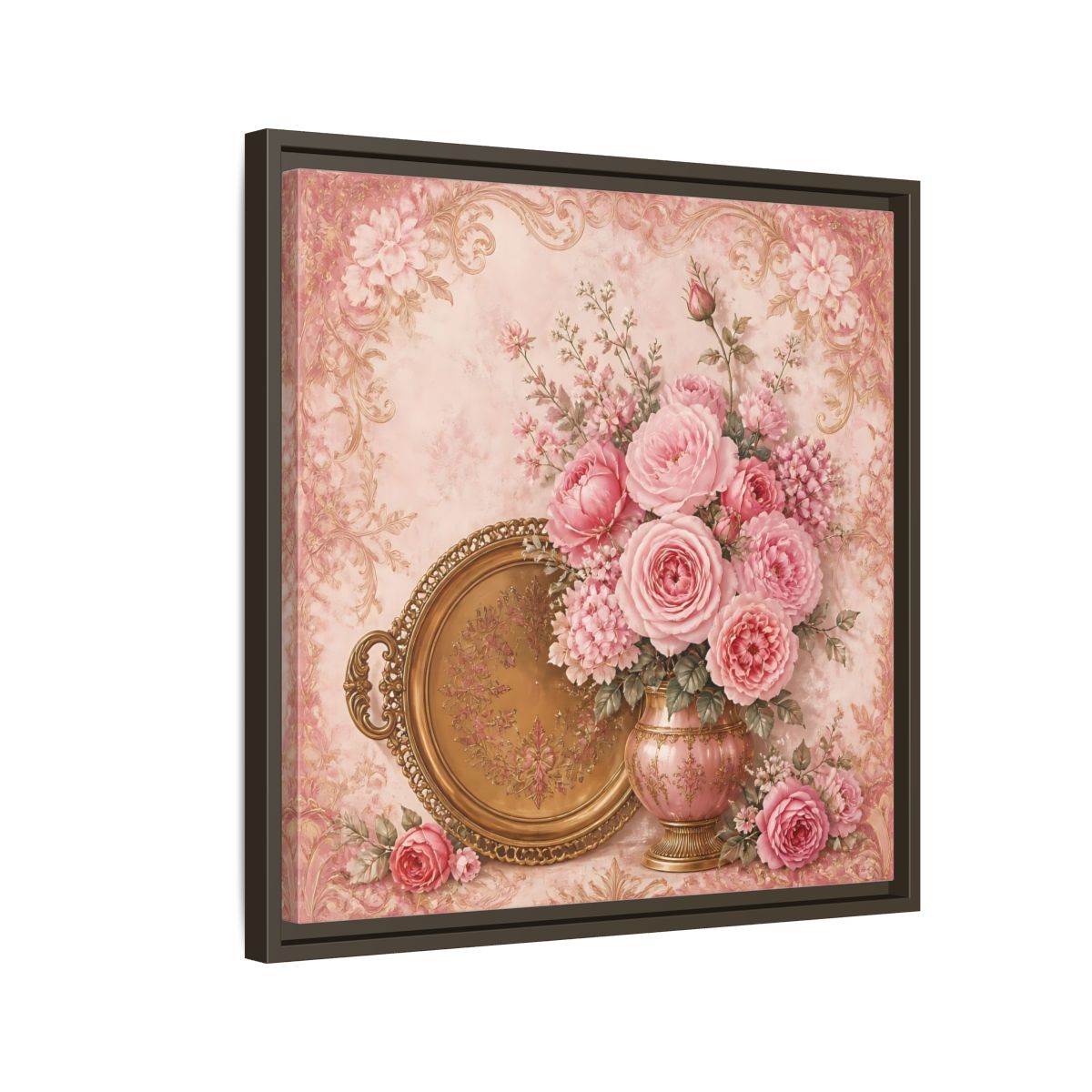 Side Mockup 11. Floral Flower Bouquet Pink Floral shown as stretched canvas wall art