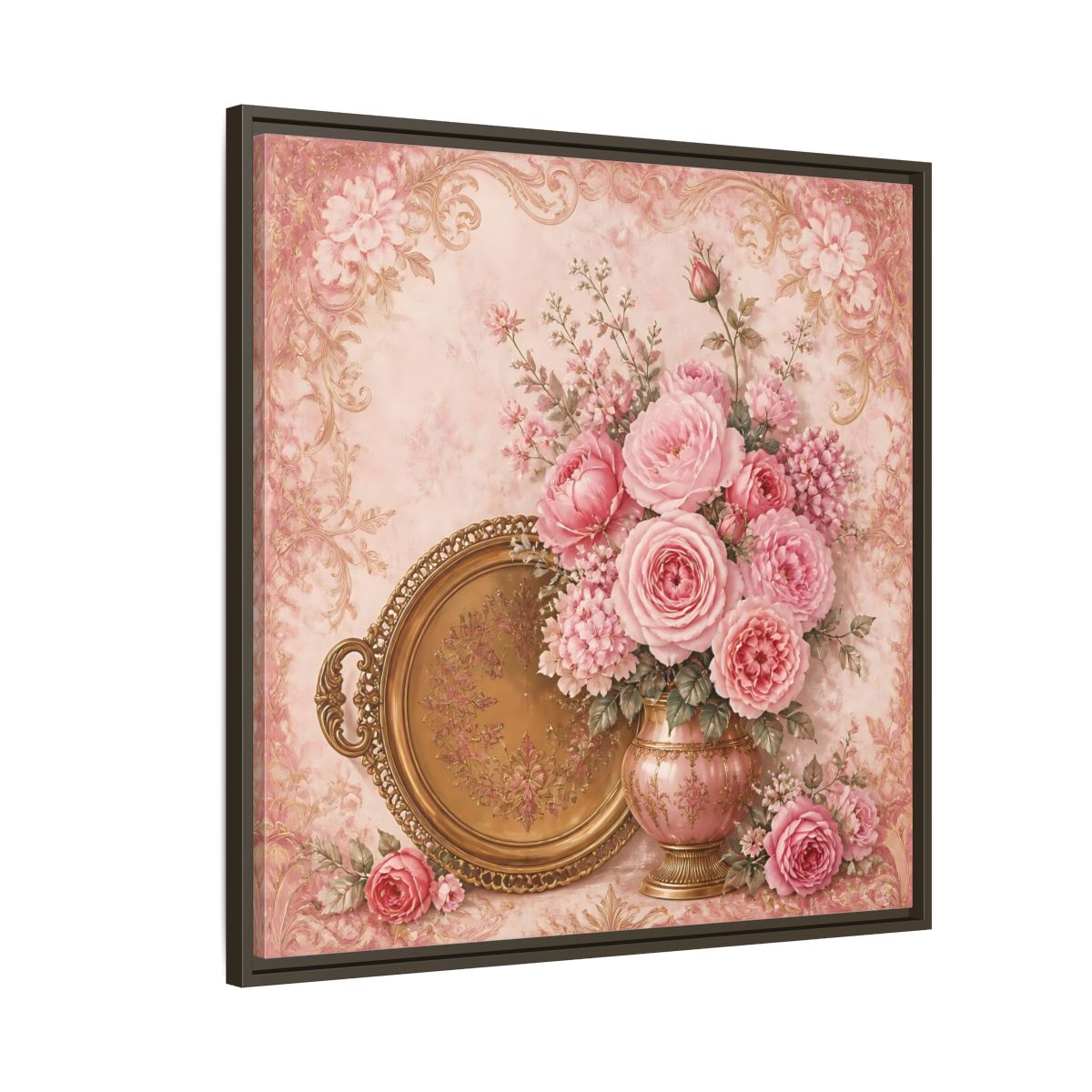 Side Mockup 8. Floral Flower Bouquet Pink Floral shown as stretched canvas wall art
