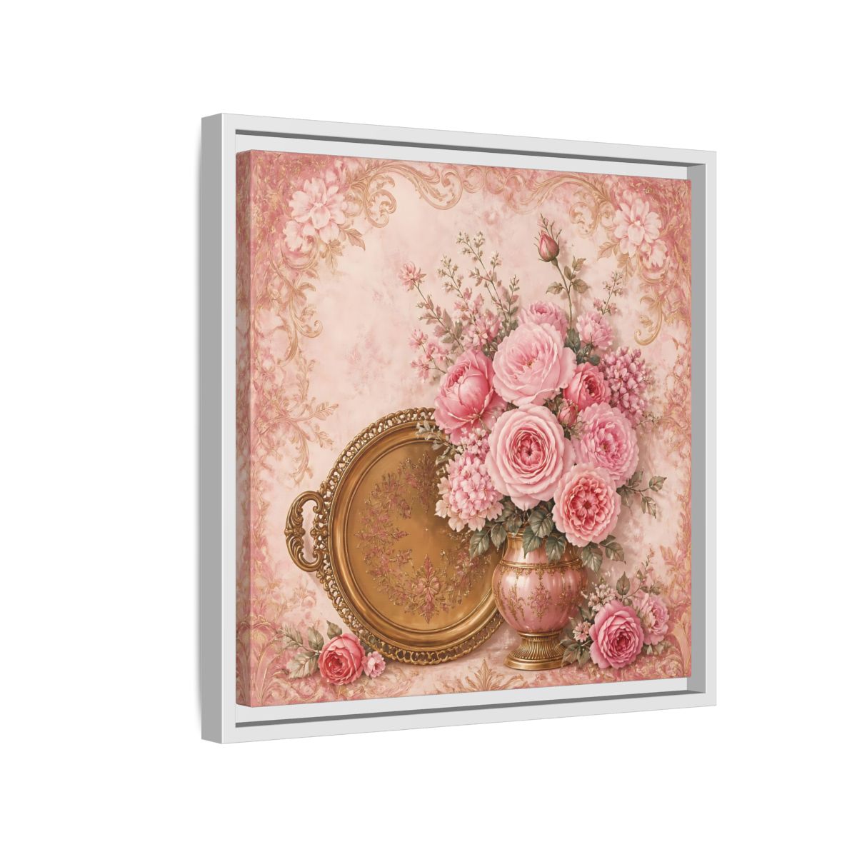 Side Mockup 13. Floral Flower Bouquet Pink Floral shown as stretched canvas wall art