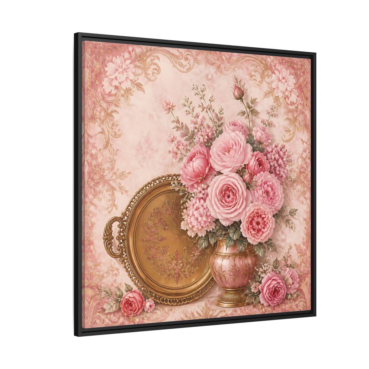 Side Mockup 6. Floral Flower Bouquet Pink Floral shown as stretched canvas wall art