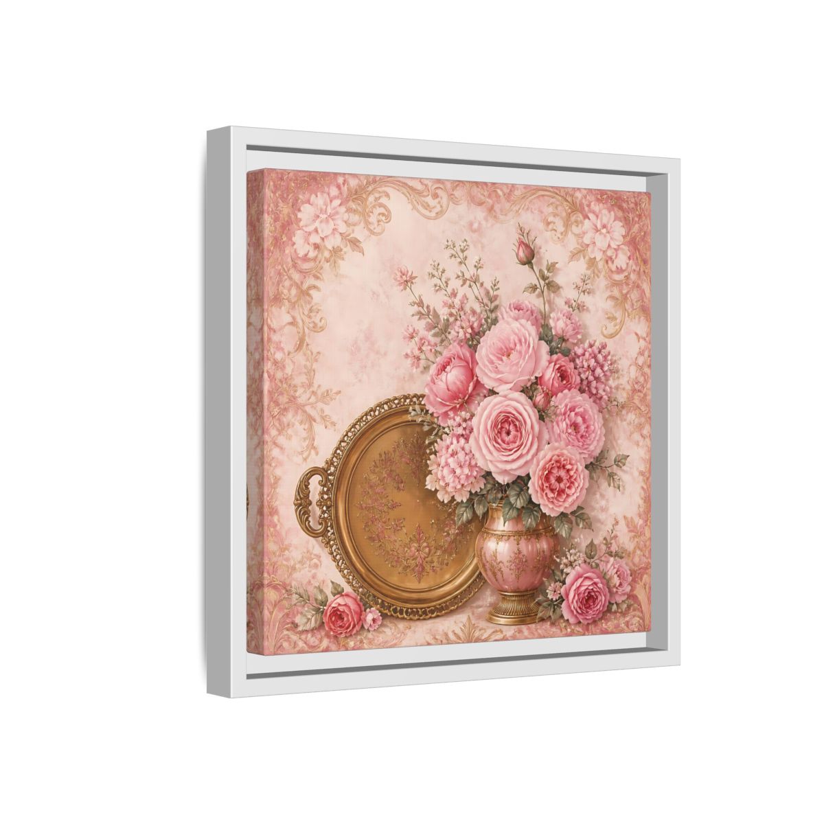 Side Mockup 16. Floral Flower Bouquet Pink Floral shown as stretched canvas wall art