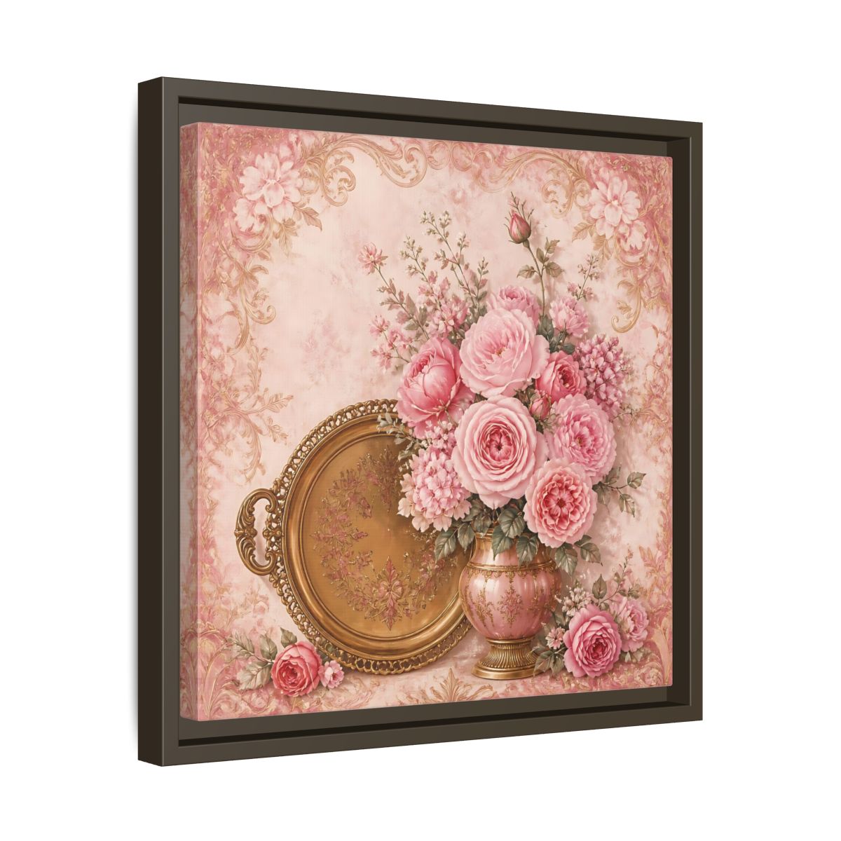 Side Mockup 29. Floral Flower Bouquet Pink Floral shown as stretched canvas wall art