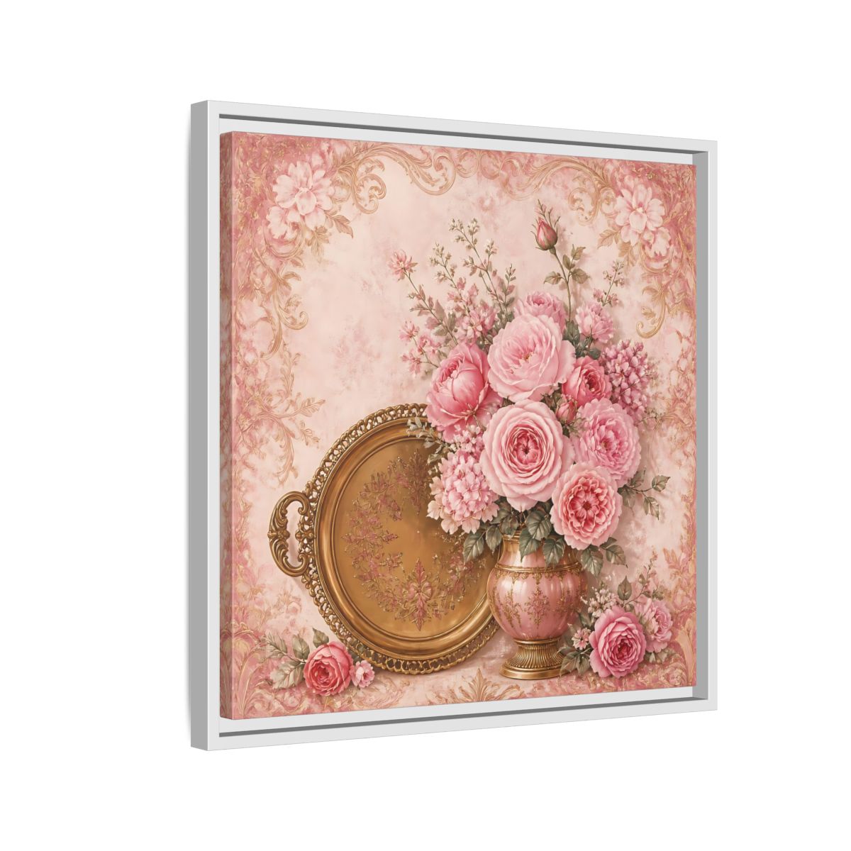 Side Mockup 10. Floral Flower Bouquet Pink Floral shown as stretched canvas wall art