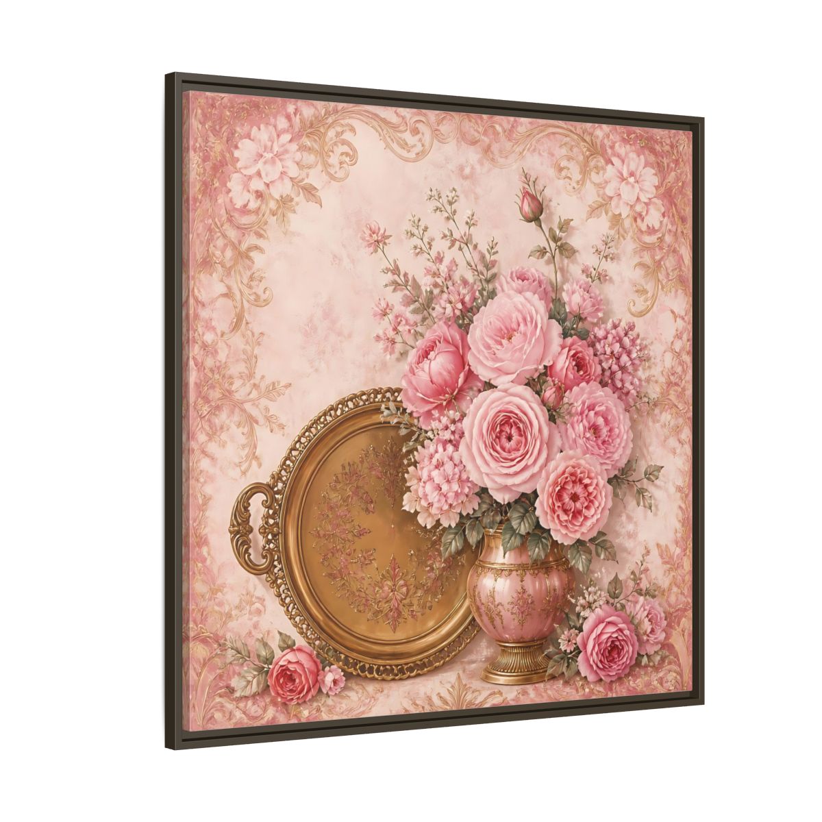 Side Mockup 5. Floral Flower Bouquet Pink Floral shown as stretched canvas wall art