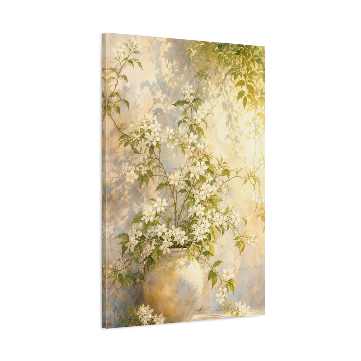 Main Mockup. Floral Flowering Vines White Floral Yellow shown as stretched canvas wall art