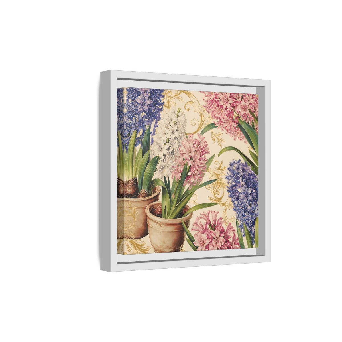 Side Mockup 19. Floral Hyacinth Flowers Hyacinth Floral shown as stretched canvas wall art
