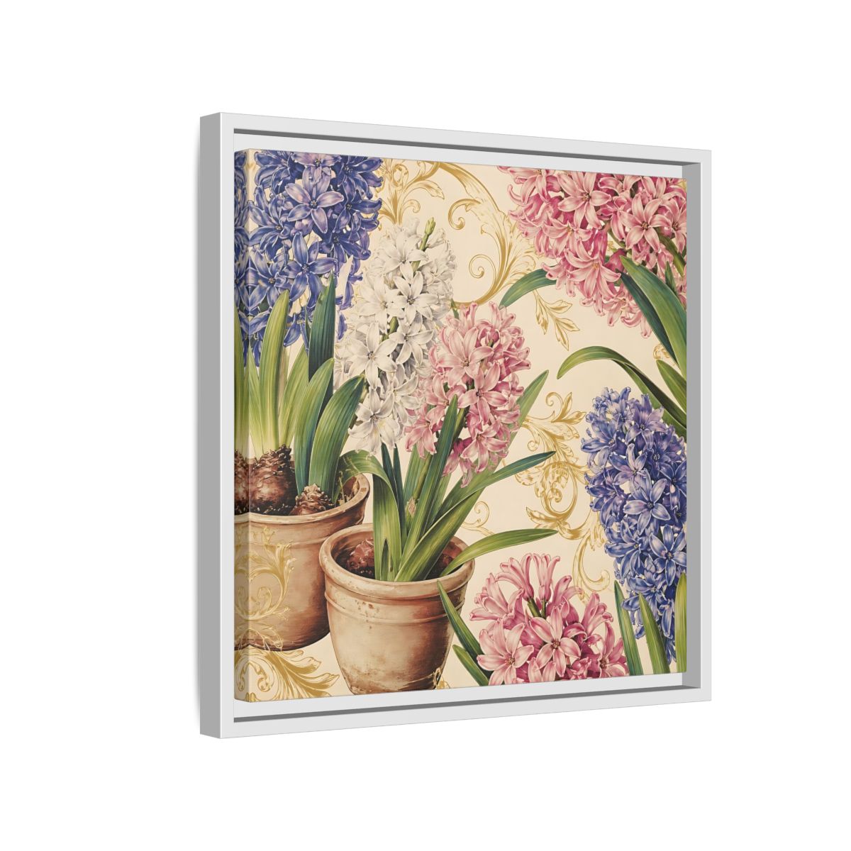 Side Mockup 13. Floral Hyacinth Flowers Hyacinth Floral shown as stretched canvas wall art