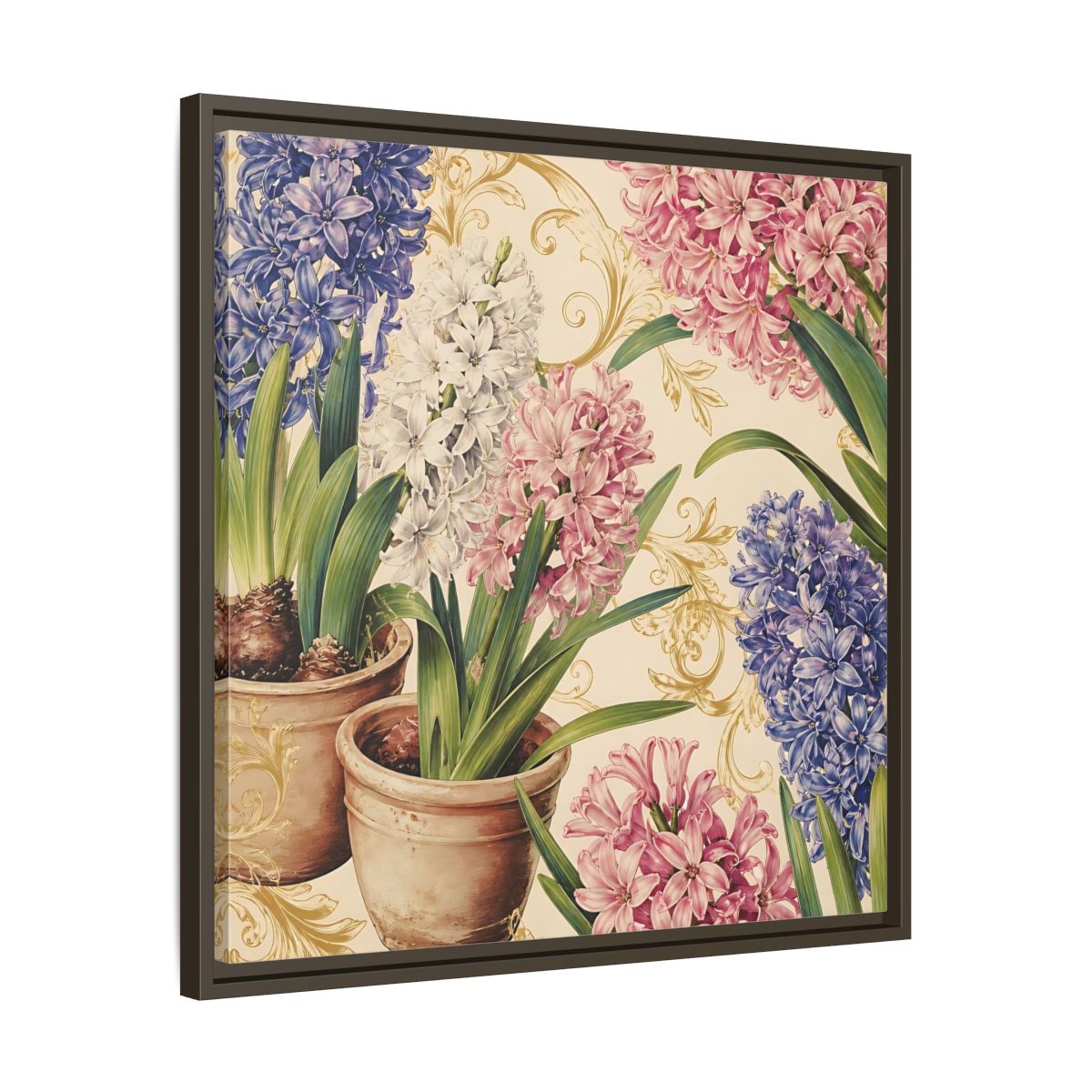 Side Mockup 27. Floral Hyacinth Flowers Hyacinth Floral shown as stretched canvas wall art