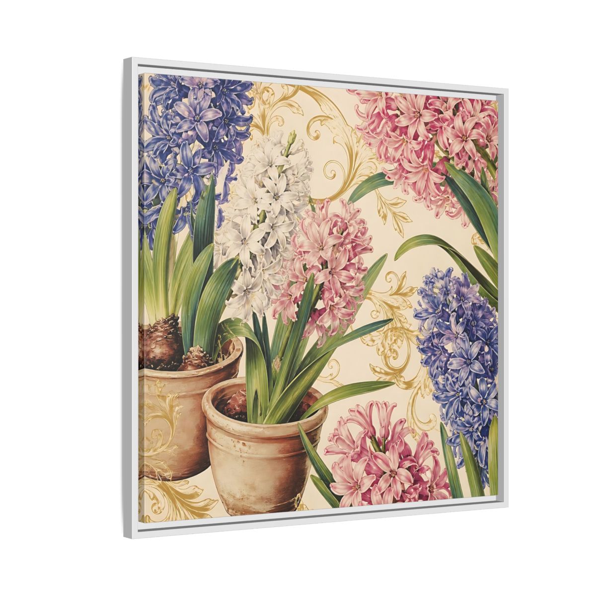Side Mockup 7. Floral Hyacinth Flowers Hyacinth Floral shown as stretched canvas wall art