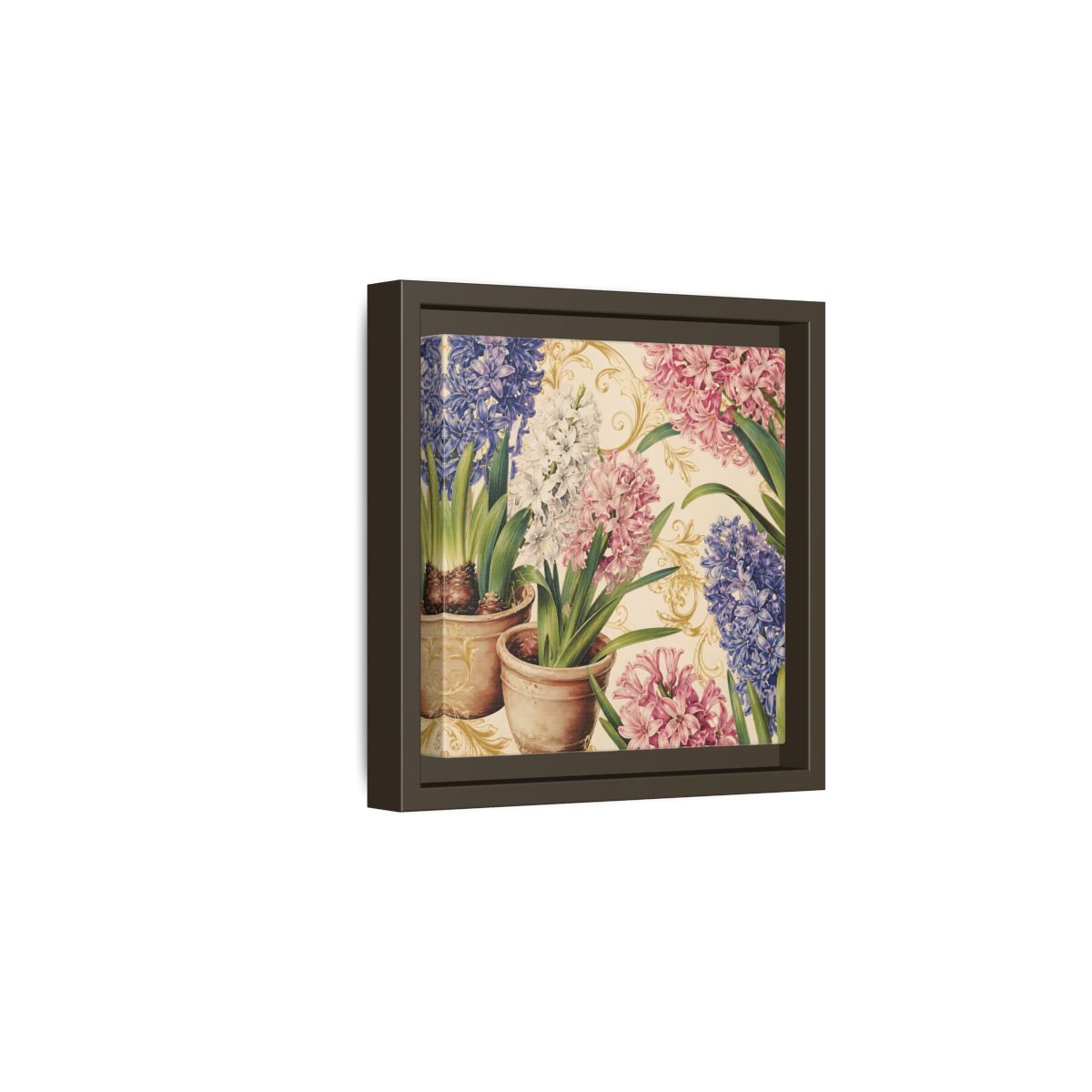 Side Mockup 2. Floral Hyacinth Flowers Hyacinth Floral shown as stretched canvas wall art