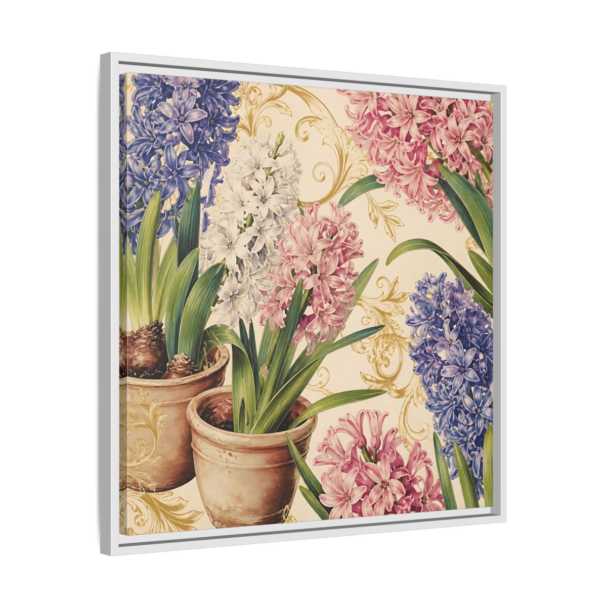 Side Mockup 26. Floral Hyacinth Flowers Hyacinth Floral shown as stretched canvas wall art