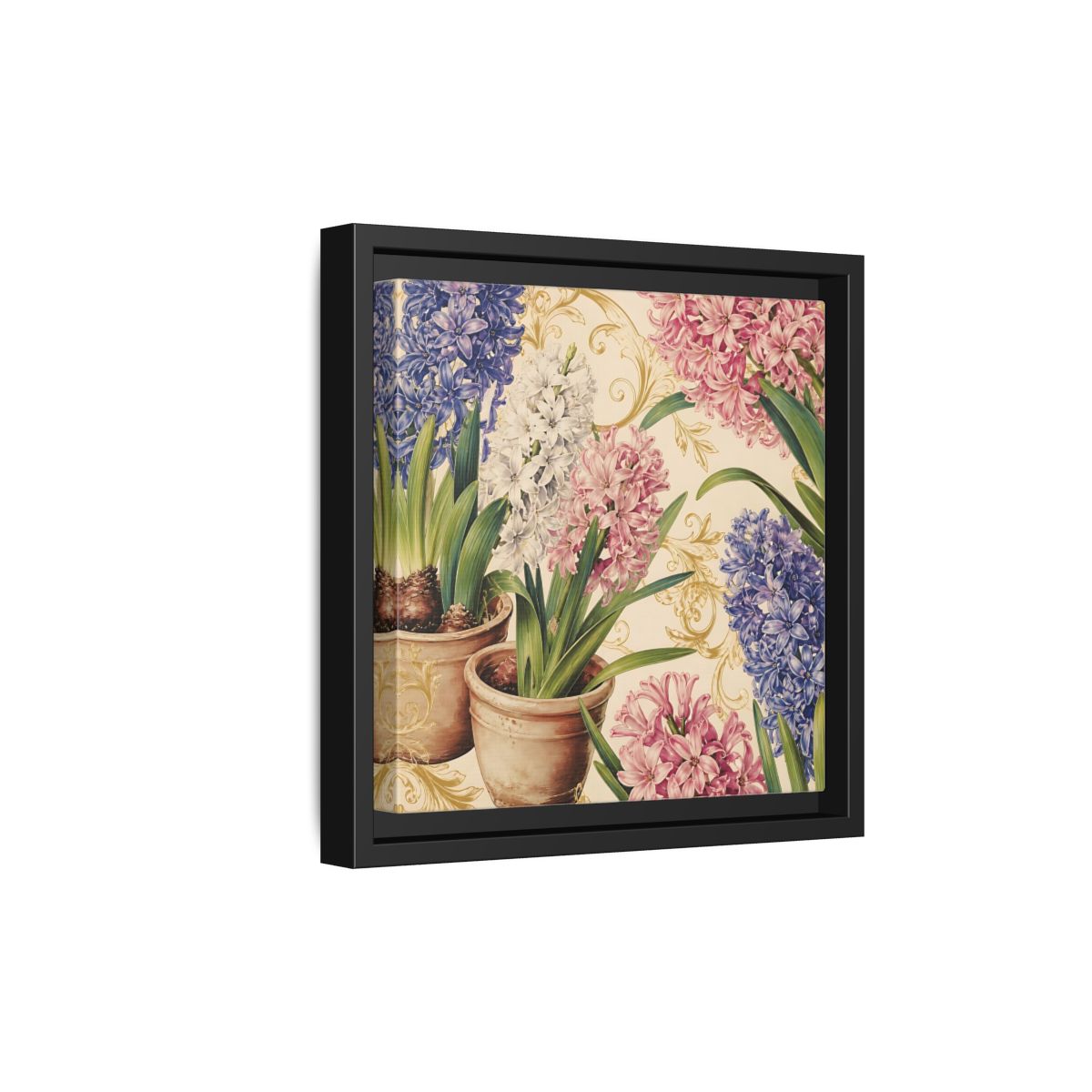 Side Mockup 21. Floral Hyacinth Flowers Hyacinth Floral shown as stretched canvas wall art