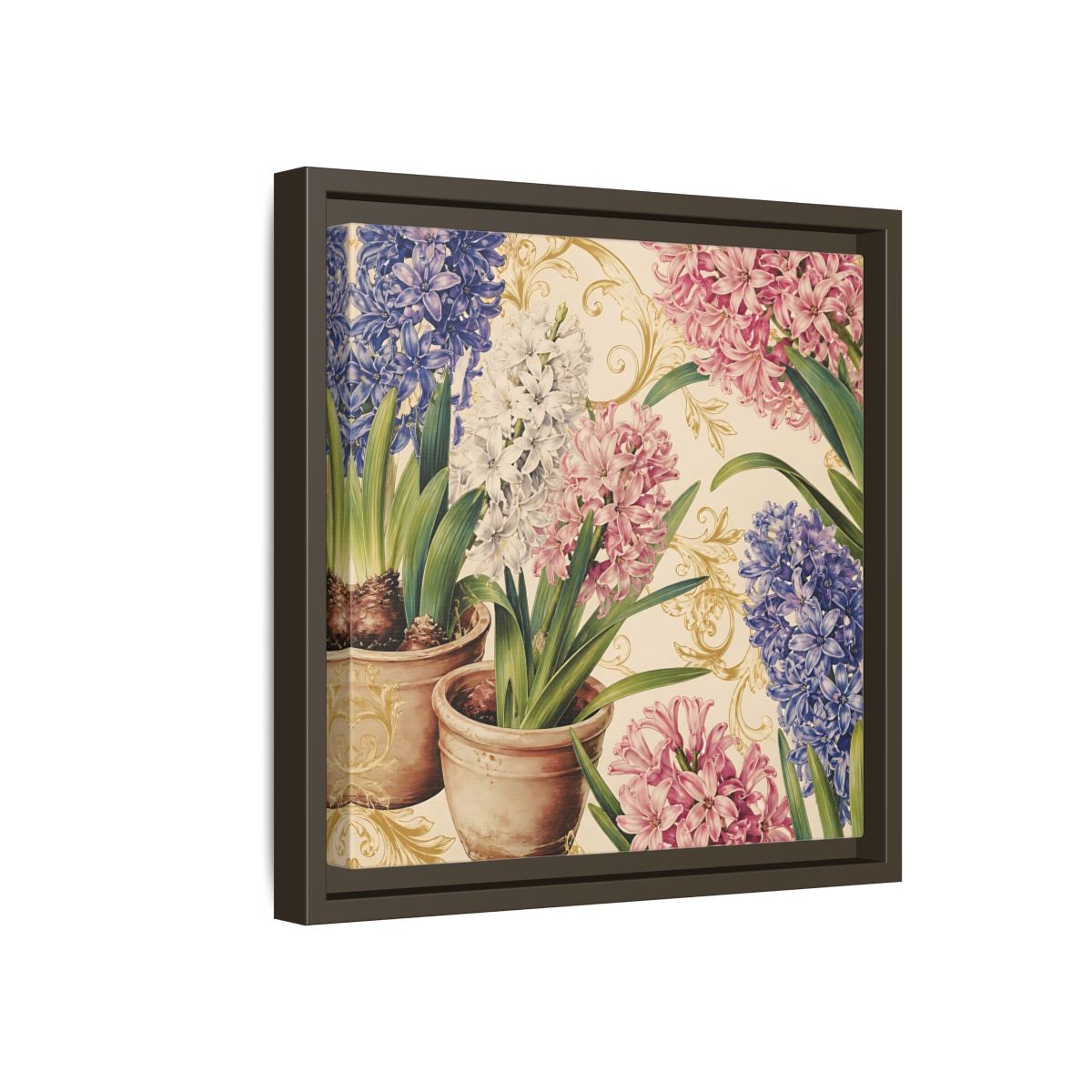 Side Mockup 17. Floral Hyacinth Flowers Hyacinth Floral shown as stretched canvas wall art