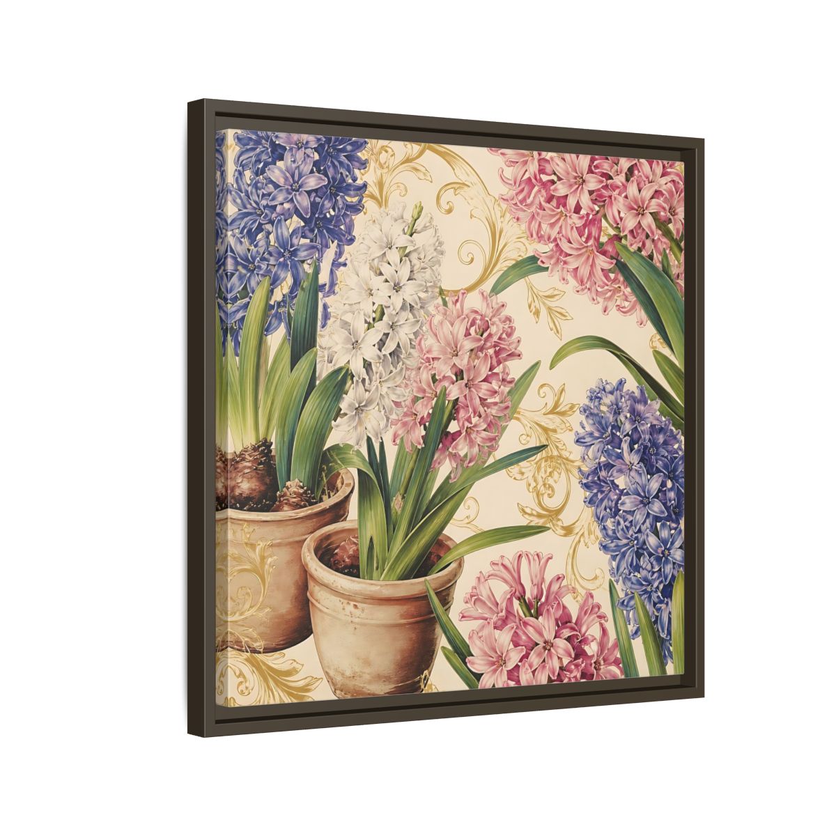 Side Mockup 11. Floral Hyacinth Flowers Hyacinth Floral shown as stretched canvas wall art