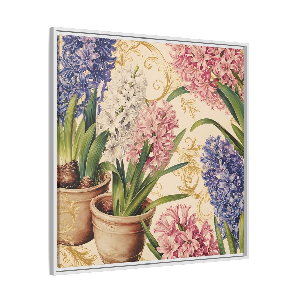Side Mockup 25. Floral Hyacinth Flowers Hyacinth Floral shown as stretched canvas wall art