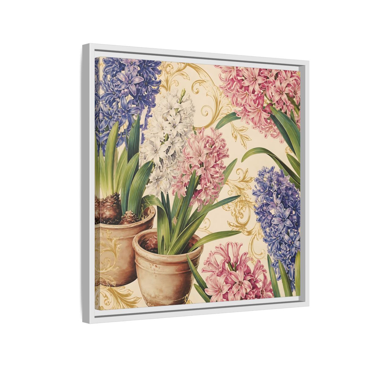Side Mockup 10. Floral Hyacinth Flowers Hyacinth Floral shown as stretched canvas wall art