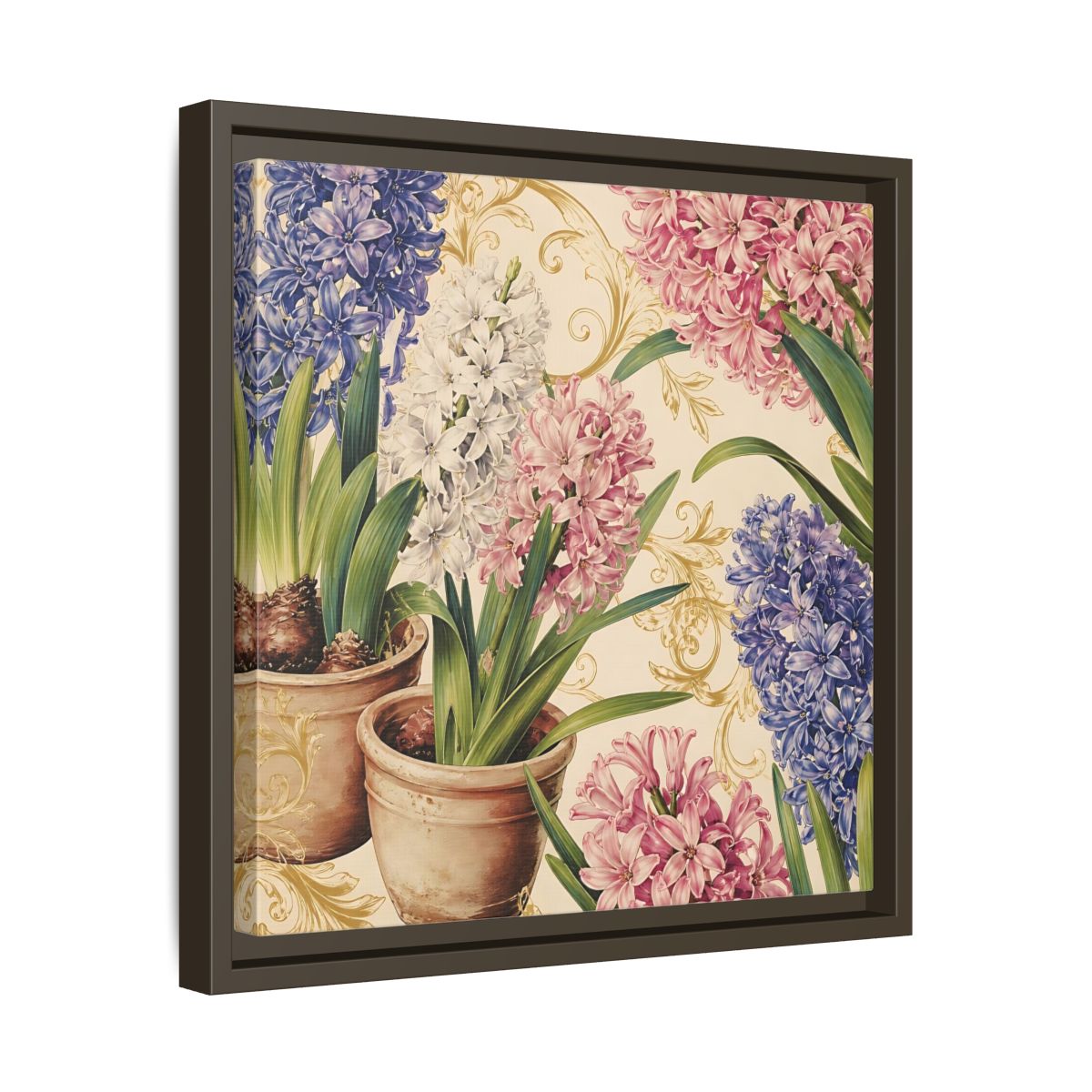 Side Mockup 29. Floral Hyacinth Flowers Hyacinth Floral shown as stretched canvas wall art