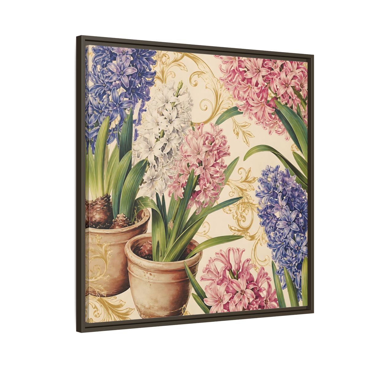Side Mockup 8. Floral Hyacinth Flowers Hyacinth Floral shown as stretched canvas wall art