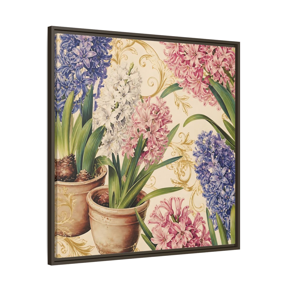 Main Mockup. Floral Hyacinth Flowers Hyacinth Floral shown as stretched canvas wall art