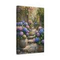 Side Mockup 4. Floral Hydrangea Garden Purple Blue Hydrangeas shown as stretched canvas wall art