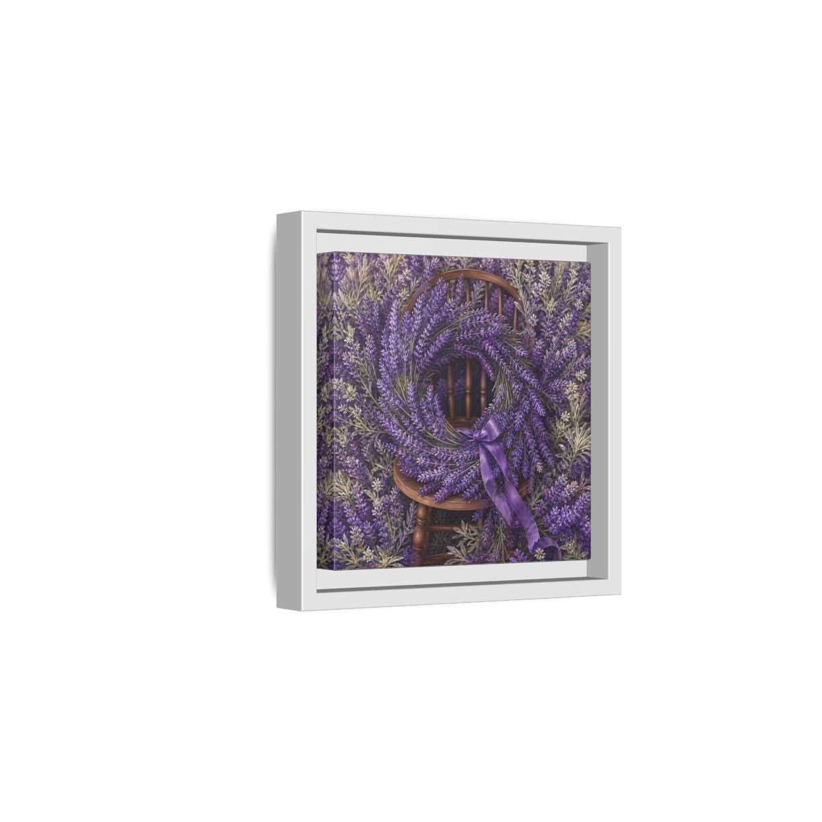 Side Mockup 1. Floral Lavender Wreath Purple Lavender shown as stretched canvas wall art