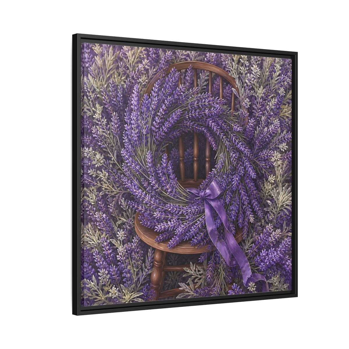 Side Mockup 9. Floral Lavender Wreath Purple Lavender shown as stretched canvas wall art