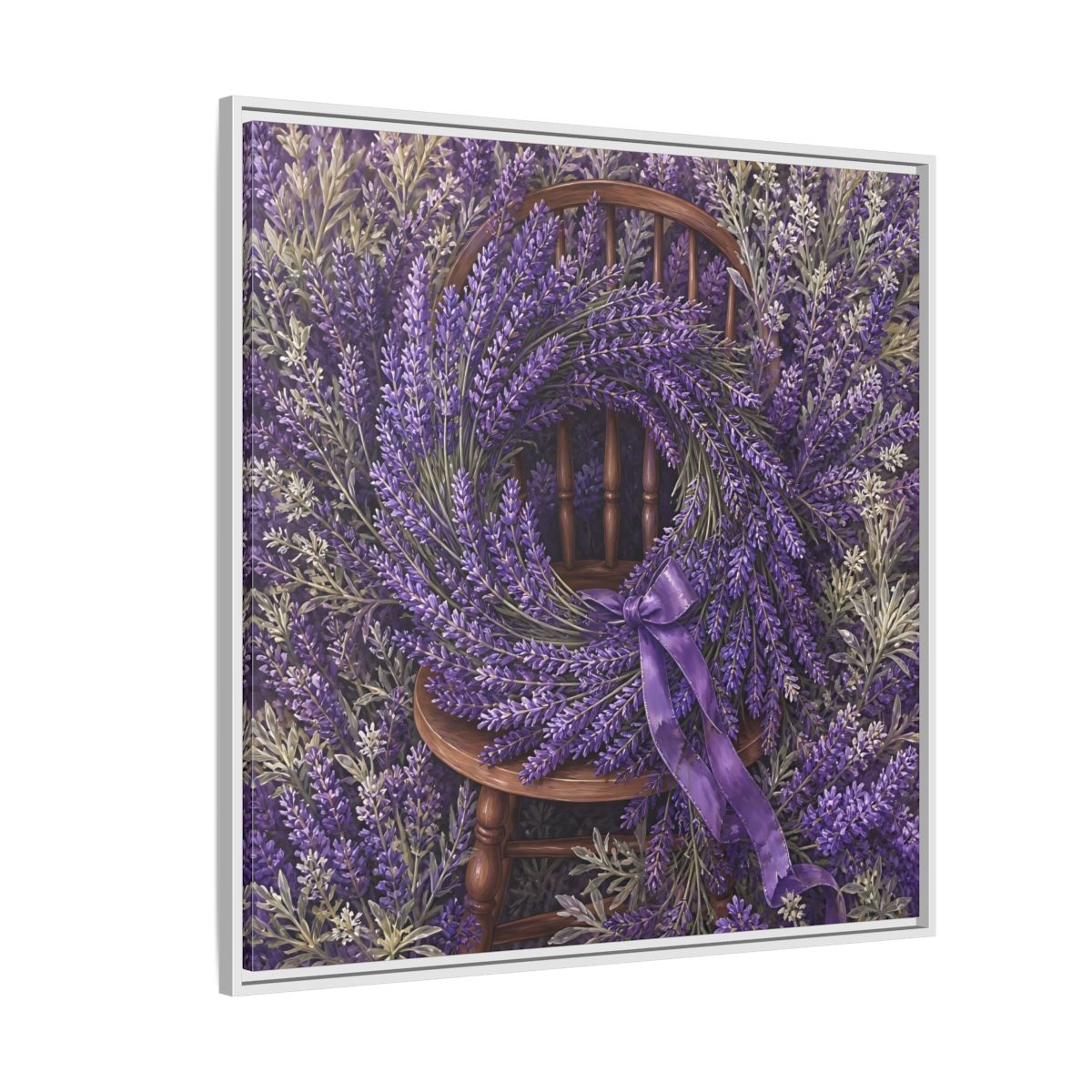 Side Mockup 4. Floral Lavender Wreath Purple Lavender shown as stretched canvas wall art