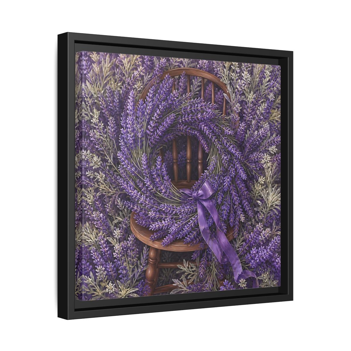 Side Mockup 32. Floral Lavender Wreath Purple Lavender shown as stretched canvas wall art