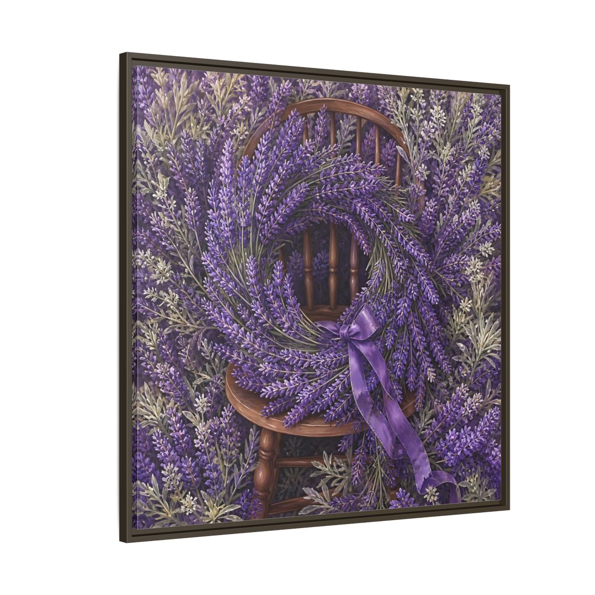 Side Mockup 5. Floral Lavender Wreath Purple Lavender shown as stretched canvas wall art