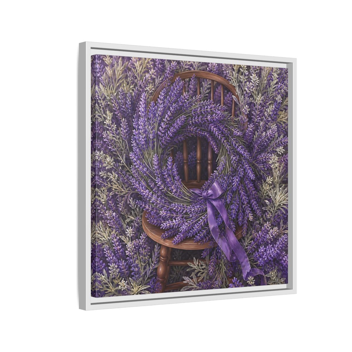 Side Mockup 10. Floral Lavender Wreath Purple Lavender shown as stretched canvas wall art