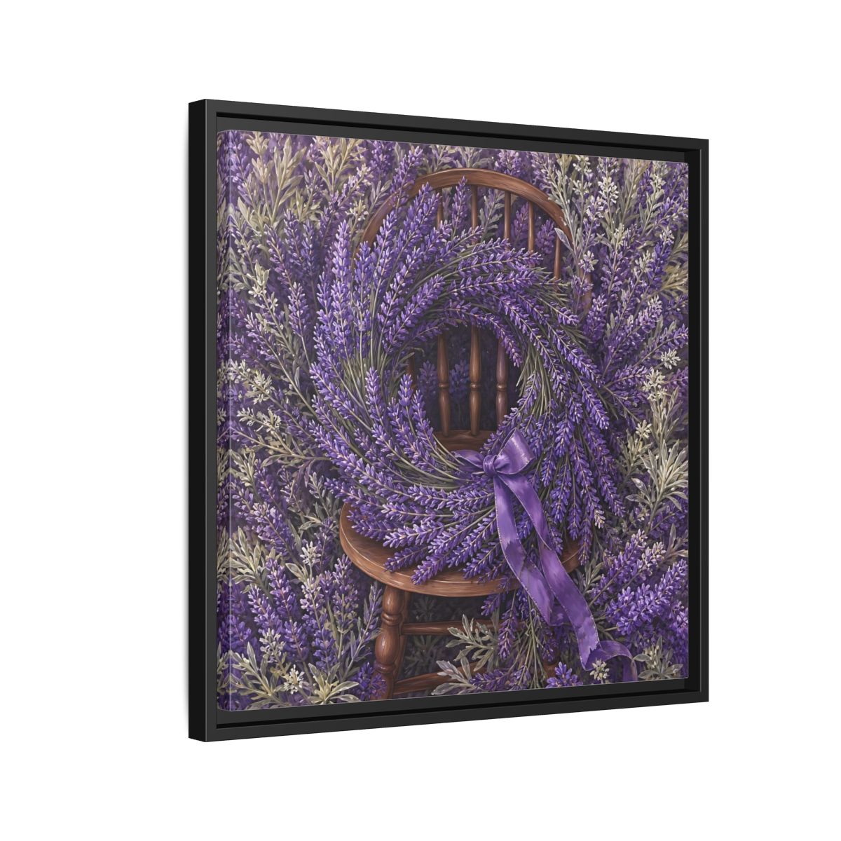 Side Mockup 12. Floral Lavender Wreath Purple Lavender shown as stretched canvas wall art