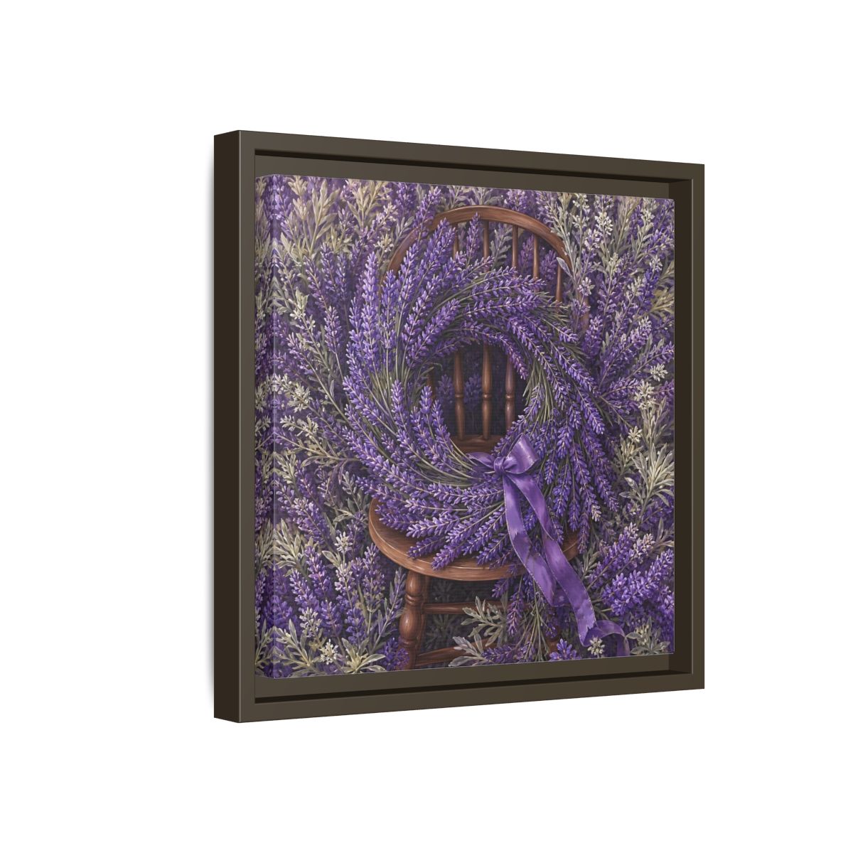 Side Mockup 17. Floral Lavender Wreath Purple Lavender shown as stretched canvas wall art