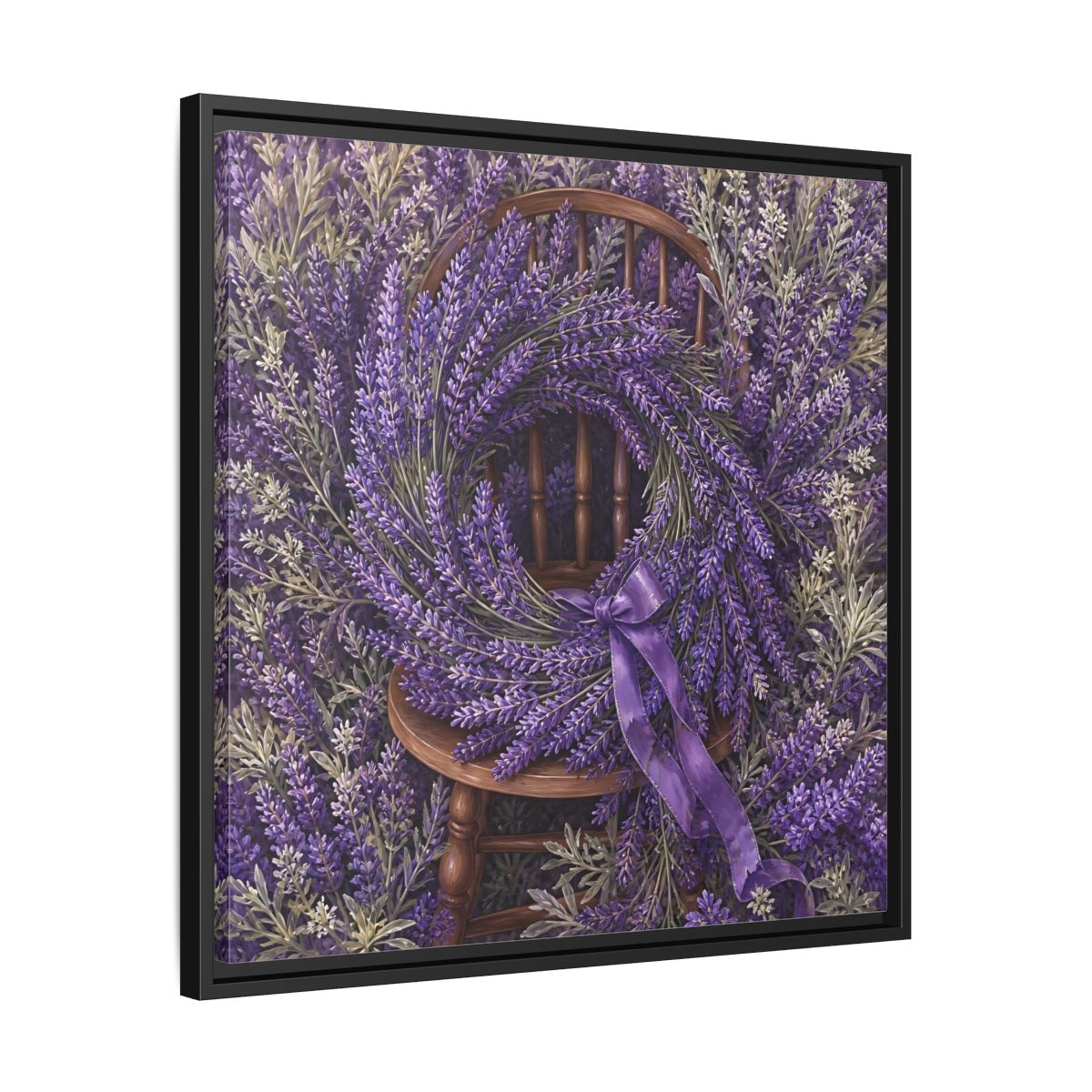 Side Mockup 31. Floral Lavender Wreath Purple Lavender shown as stretched canvas wall art