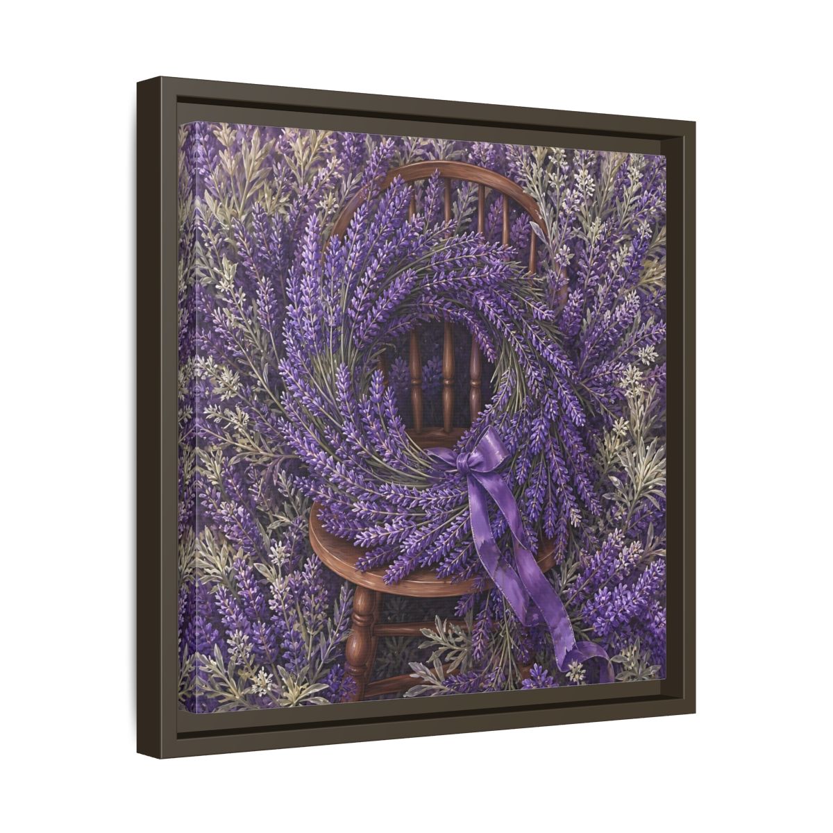 Side Mockup 29. Floral Lavender Wreath Purple Lavender shown as stretched canvas wall art