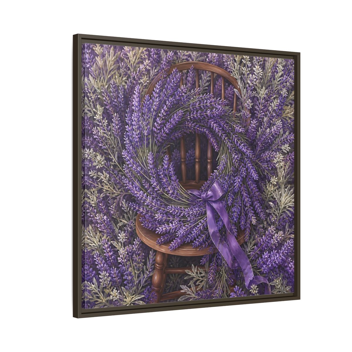 Side Mockup 8. Floral Lavender Wreath Purple Lavender shown as stretched canvas wall art
