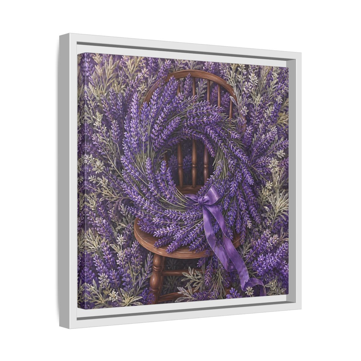 Side Mockup 28. Floral Lavender Wreath Purple Lavender shown as stretched canvas wall art