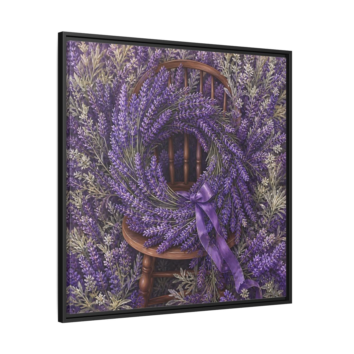 Side Mockup 30. Floral Lavender Wreath Purple Lavender shown as stretched canvas wall art