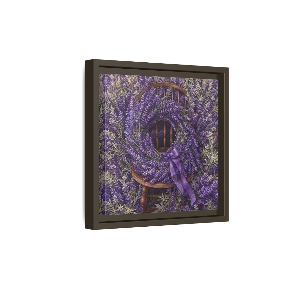 Side Mockup 20. Floral Lavender Wreath Purple Lavender shown as stretched canvas wall art